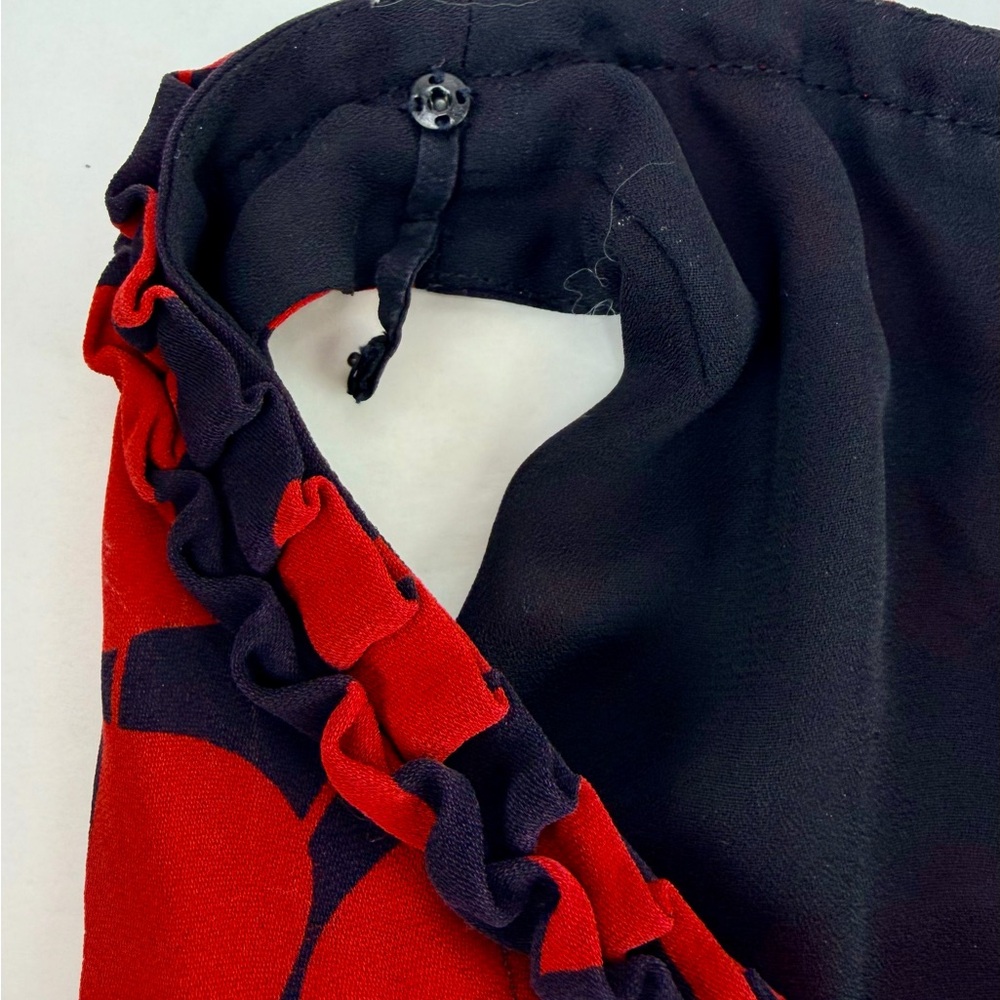 Tory Burch Silk Print Red and Black Leaf Midi Dress - Picture 6 of 11